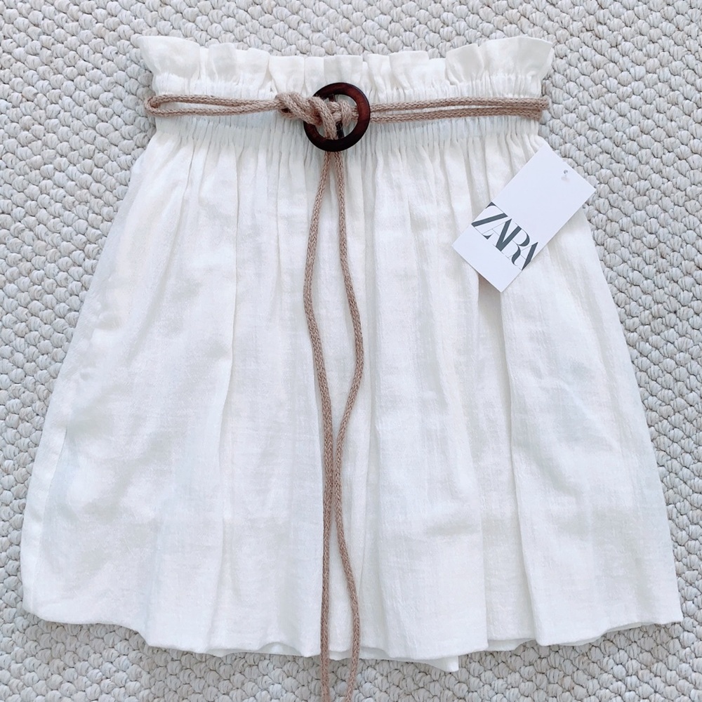 Zara elastic waist mini skirt white
